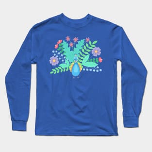 Floral peacock painted with gouache Long Sleeve T-Shirt